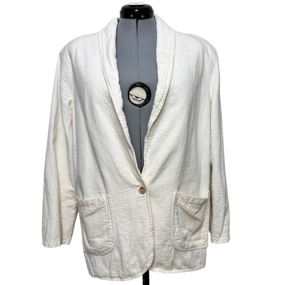 Deva Lifewear Single Button Crepe Blazer Hand Sewn Cotton Shoulder Padding Sz: L - Picture 1 of 11